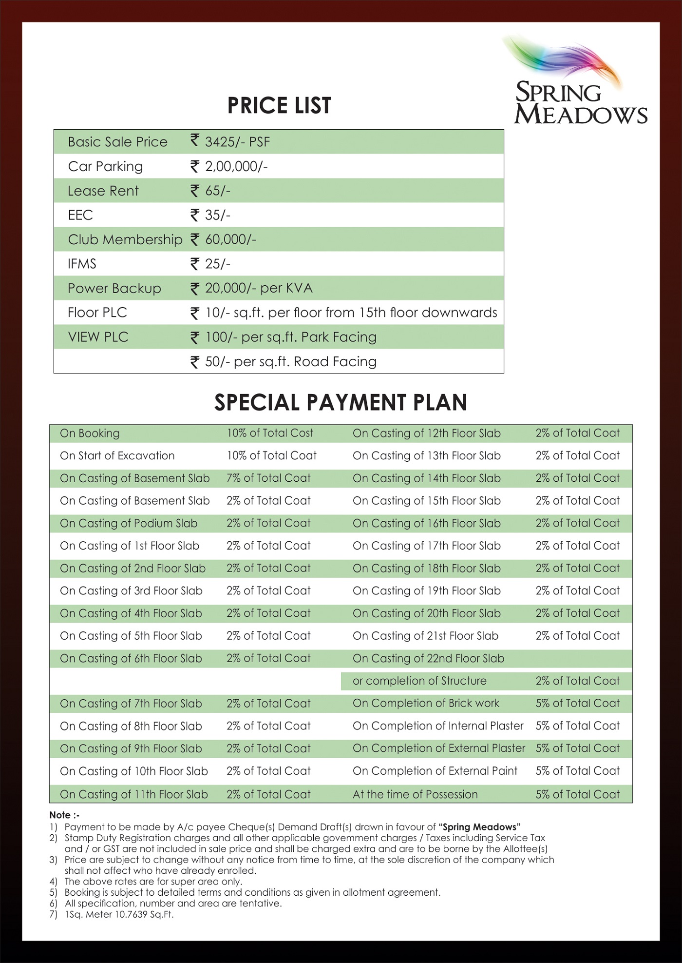 Spring Meadows pricelist